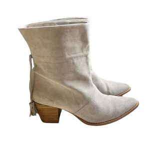 Sole Society Sz 8.5 Adela Bootie Ankle Boot Gray Suede Lace Tassel Pointed Toe